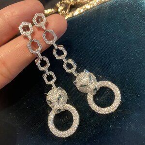 Drop Dangle Earrings Panther - emerald eyes